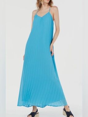 👗Skies are Blue Bright blue Pleated Maxi Slip Dress